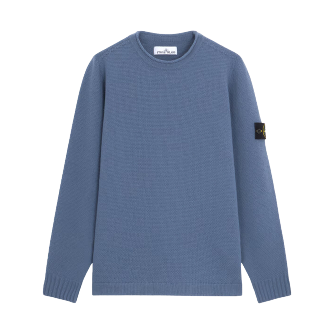 8115568A3-V0046 Stone Island 568A3 Lambswool Crewneck Sweater with Ribbed Details Mid Blue - 24FW