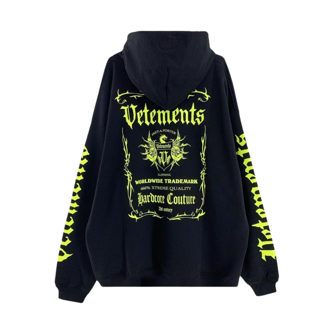 베트멍 블랙 라벨 로고 후디 블랙 네온 옐로우(Vetements Black Label Logo Hoodie Black Neon Yellow) - 2