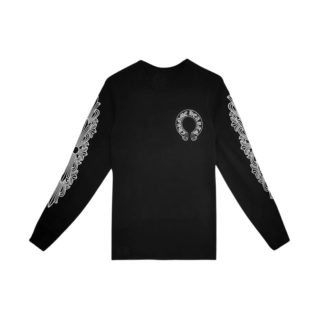 크롬하츠 홀스슈 로고 와플 써멀 플로럴 롱슬리브 티셔츠 블랙(Chrome Hearts Horseshoe Logo Waffle Thermal Floral Long Sleeve T-Shirt Black)