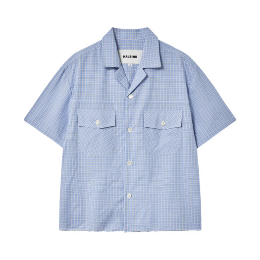 WT207 Haleine Open Collar Check Shirt Blue