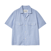 Haleine Open Collar Check Shirt Blue