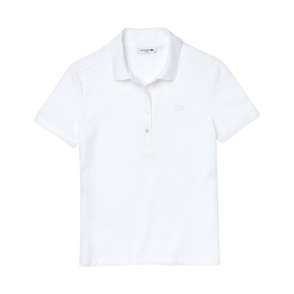 (W) 라코스테 4 버튼 슬림핏 폴로 셔츠 화이트((W) Lacoste 4 Button Slim-Fit Polo Shirt White) - 1