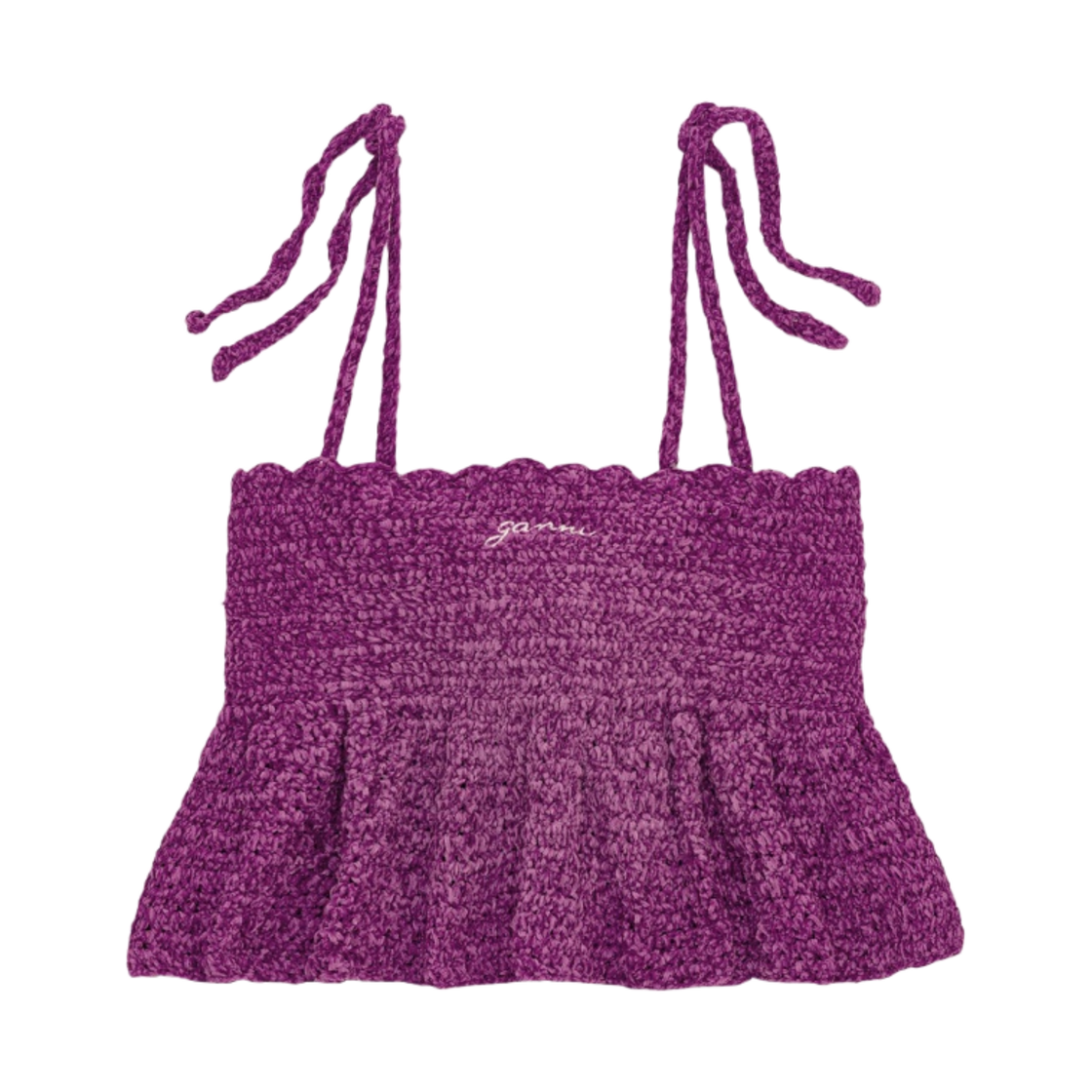 (W) 가니 벨벳 크로쉐 방도 스트랩 탑 스파클링 그레이프((W) Ganni Velvet Crochet Bandeau Strap Top Sparkling Grape) - 2