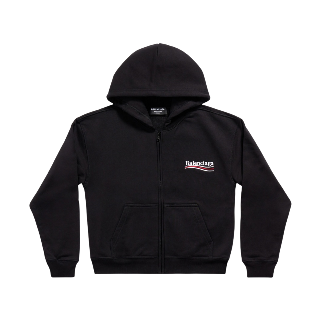 620972TKVI91070 Balenciaga Political Campaign Shrunk Zip-Up Hoodie Small Fit Black