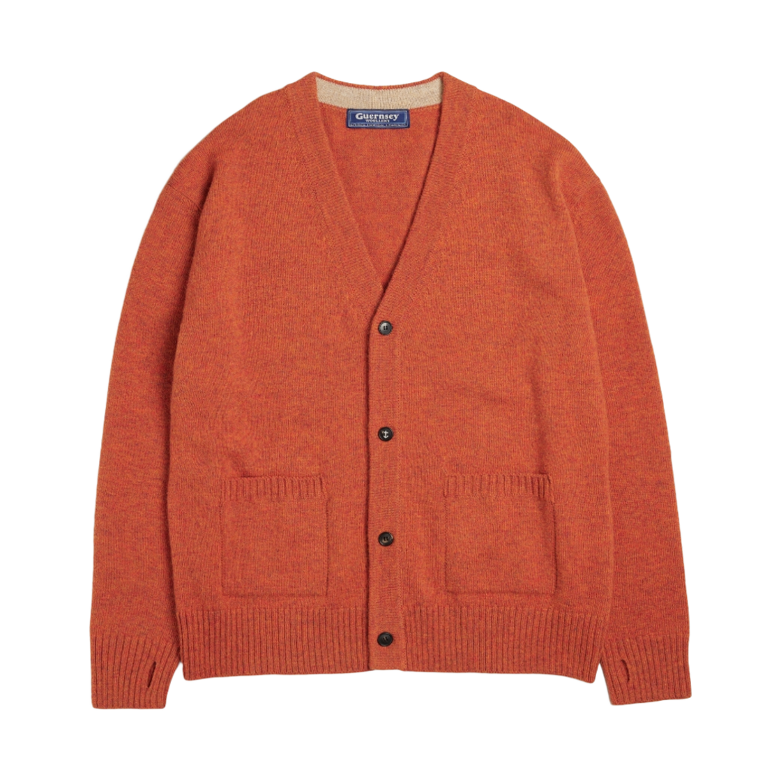 - Guernsey Woollens Button V-Neck Wool Cardigan Orange