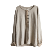 NA A NANA Cut Off Henley Neck T-Shirt Beige