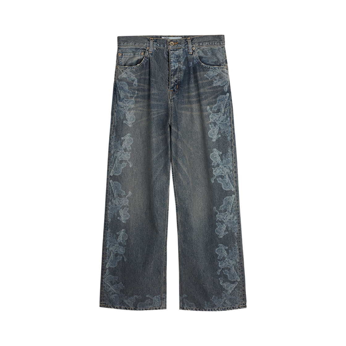 다이리쿠 캣 프린티드 빈티지 와이드 데님 팬츠 인디고 - 24FW(Dairiku Cat Printed Vintage Wide Denim Pants Indigo - 24FW)
