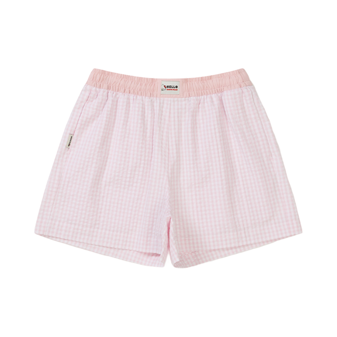 (W) 스노우피크 x 헬로 키티 시어서커 체크 숏 팬츠 라이트 핑크((W) Snow Peak x Hello Kitty Seersucker Check Short Pants Light Pink)