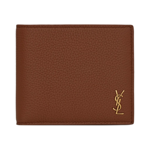 Saint Laurent Tiny Cassandre East/West Wallet in Grained Leather Toasted Brown