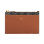 Celine Zipped Card Holder in Triomphe Canvas and Lambskin Tan