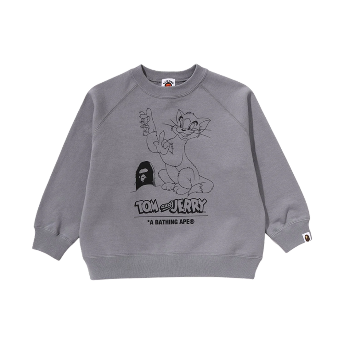 (키즈) 베이프 x 톰과 제리 85주년 릴렉스드 핏 크루넥 스웨트셔츠 그레이((Kids) BAPE x Tom & Jerry 85th Anniversary Relaxed Fit Crewneck Sweatshirt Grey)