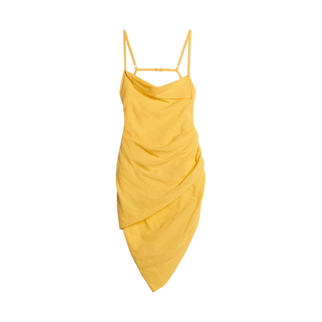 (W) 자크뮈스 라 로브 로브 어시메트릭 드레이프 미니 드레스 옐로우((W) Jacquemus La Robe Saudade Asymmetric Draped Mini Dress Yellow) - 1
