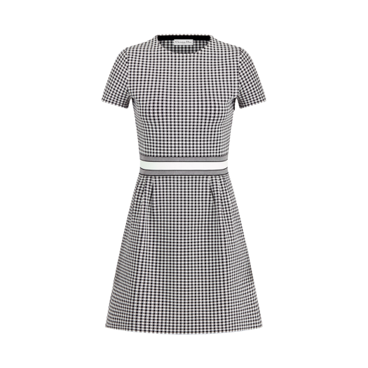 (W) Dior Short Flared Dress Gray Black Check'n'knit