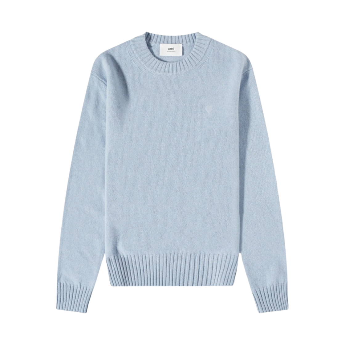 아미 톤온톤 하트 로고 캐시미어 크루넥 스웨터 페일 블루(AMI de Coeur Tone-On-Tone Cashmere Crewneck Sweater Pale Blue) - 1
