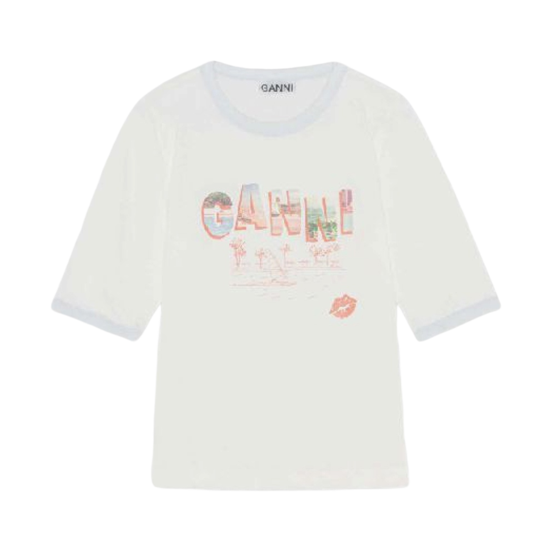 (W) 가니 로고 티셔츠 에그렛((W) Ganni Logo T-Shirt Egret) - 1