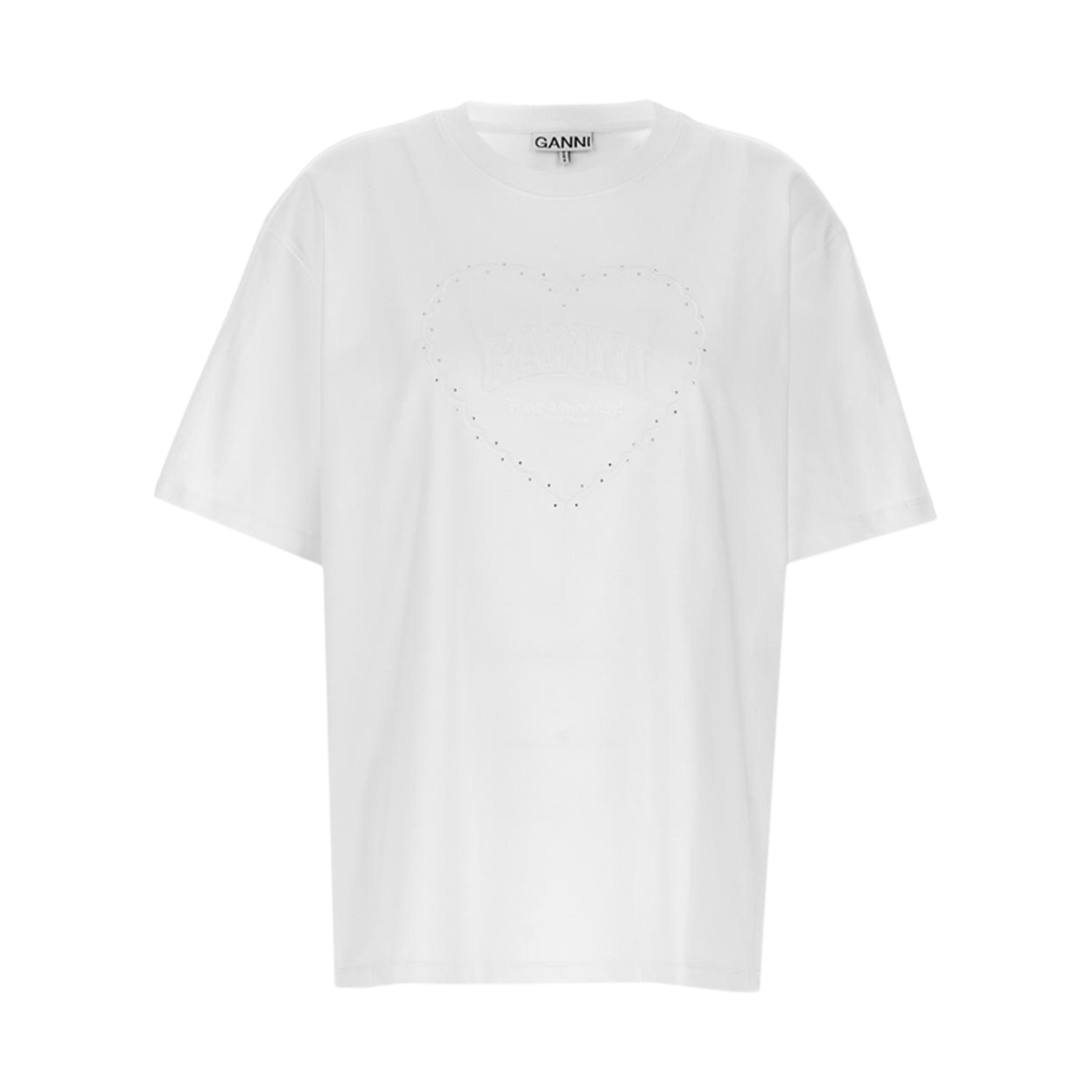 T4033-151 (W) Ganni Rhinestone Logo Embroidered T-Shirt Bright White