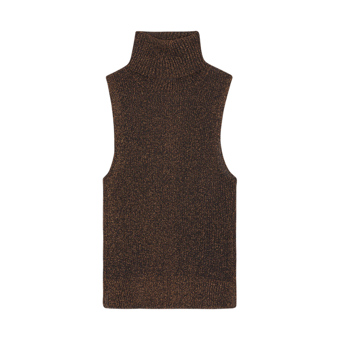 K1935-969 (W) Ganni Sparkle Rib Highneck Top Copper Brown