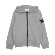 (Kids) Stone Island 60720 Garment Dyed Cotton Fleece Hooded Full Zip Sweatshirt Melange Grey - 24FW