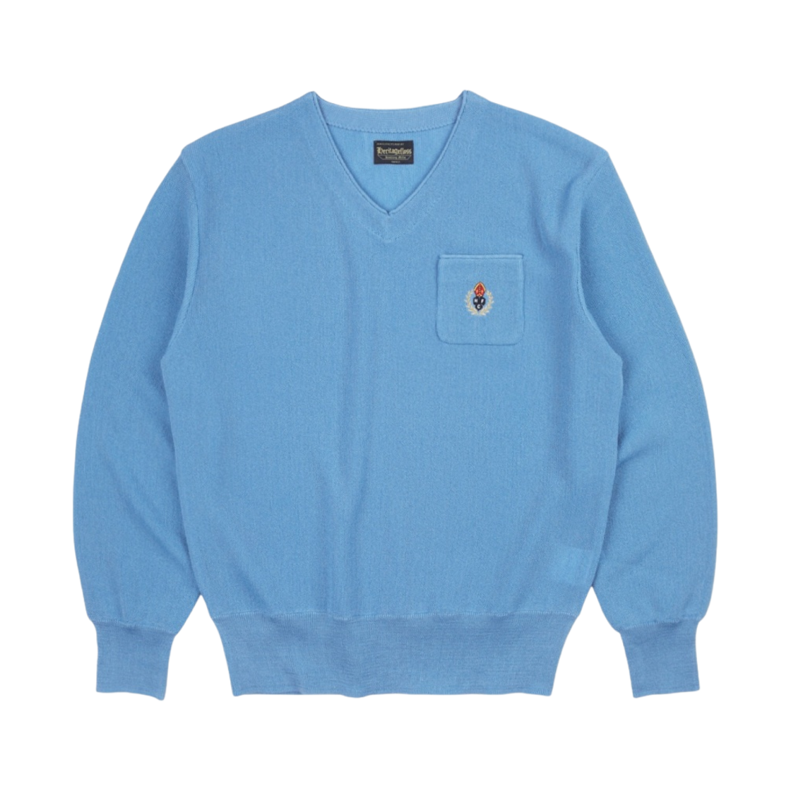 - Heritage Floss Crest Wool V-Neck Sweater Sky Blue