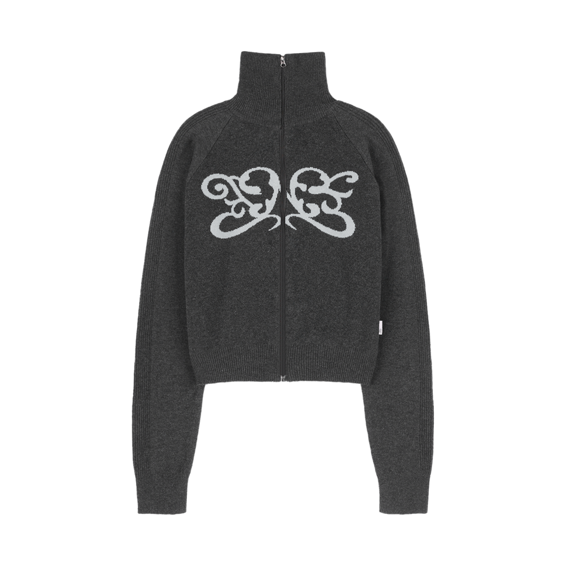 팬시클럽 레글런 심볼 니트 집업 차콜