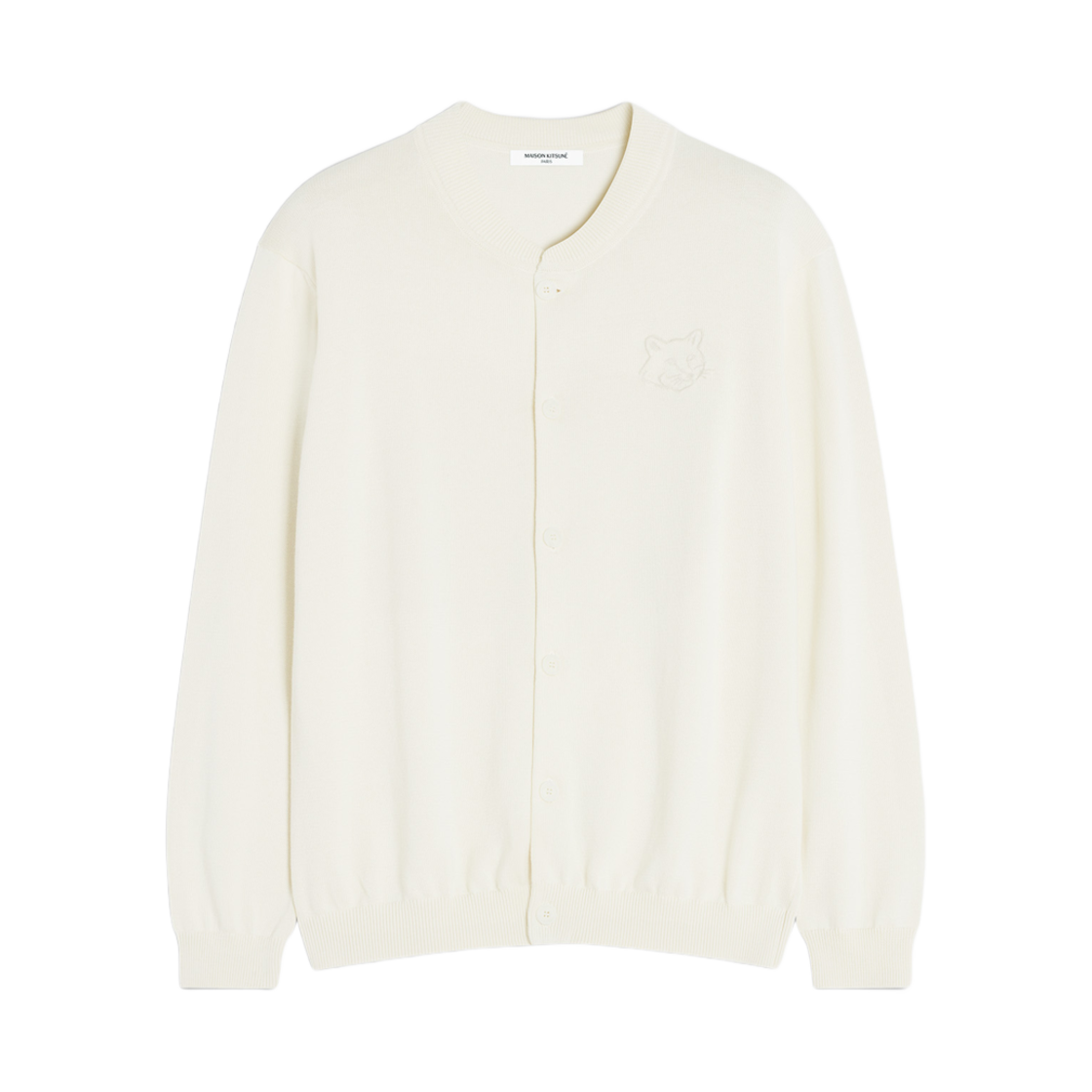 OM02135KT1135-0145 Maison Kitsune Bold Fox Head Embroidered Knitted Blouson Rich Vanilla