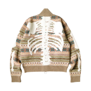 Kapital 7G Wool Fair Isle Bone Zip Short Cardigan Orange