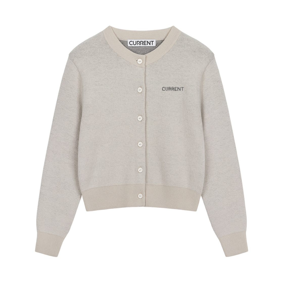 커렌트 로고 자가드 라운드넥 가디건 크림(Current Logo Jacquard Round Neck Cardigan Cream)