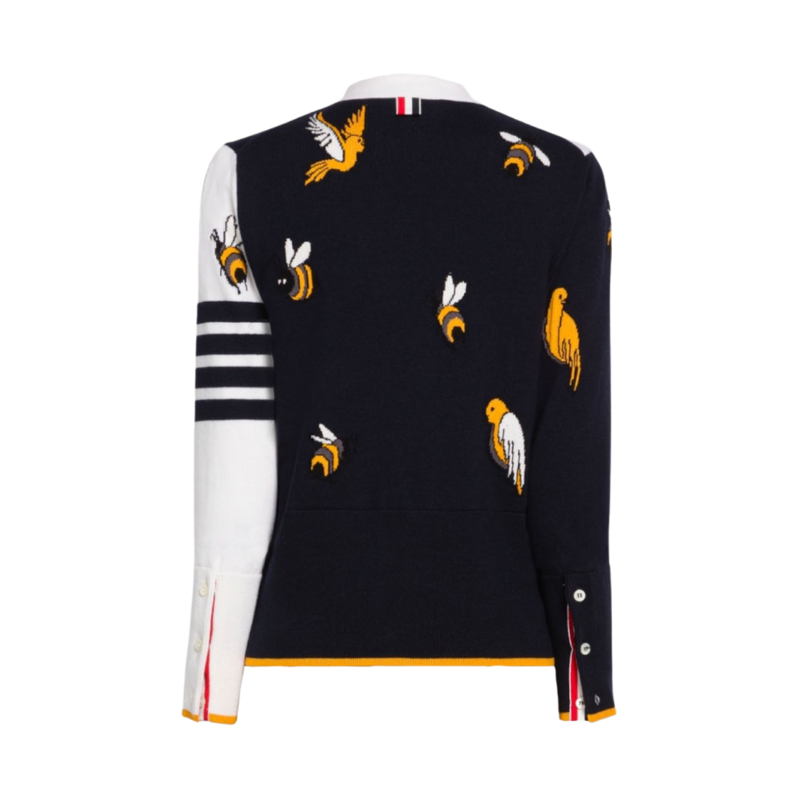 (W) 톰브라운 펀 믹스 코튼 멜리노 버드 & 비 브이넥 가디건 화이트((W) Thom Browne Fun-Mix Cotton Merino Birds & Bees V-Neck Cardigan White) - 2