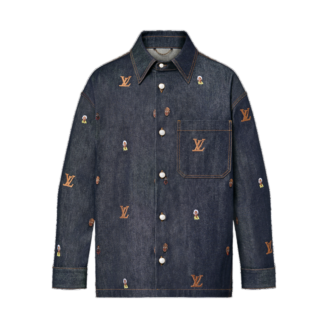 - Louis Vuitton Embroidered Denim Overshirt Indigo
