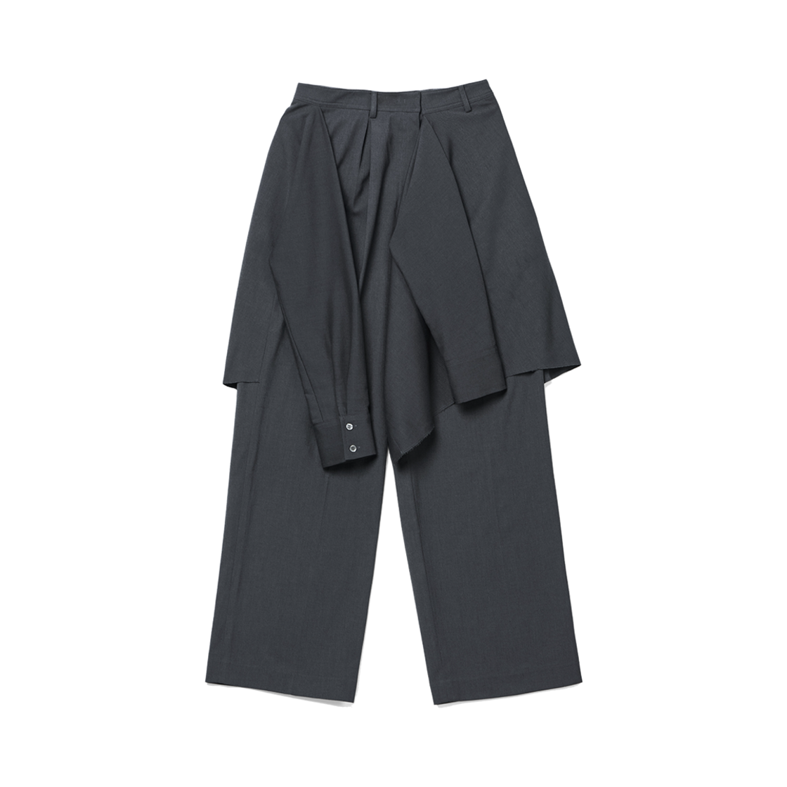 GJ24AW-PT04 GOEN.J Layered Shirt Raw Edge Cut Pants Charcoal