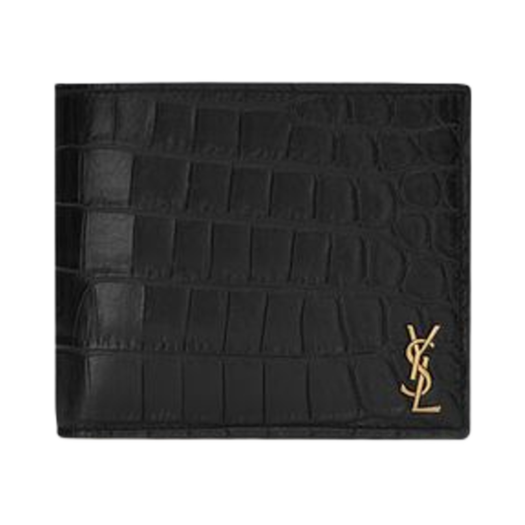 Saint Laurent Tiny Cassandre East/West Wallet With Coin Purse in Crocodile-Embossed Matte Leather Black