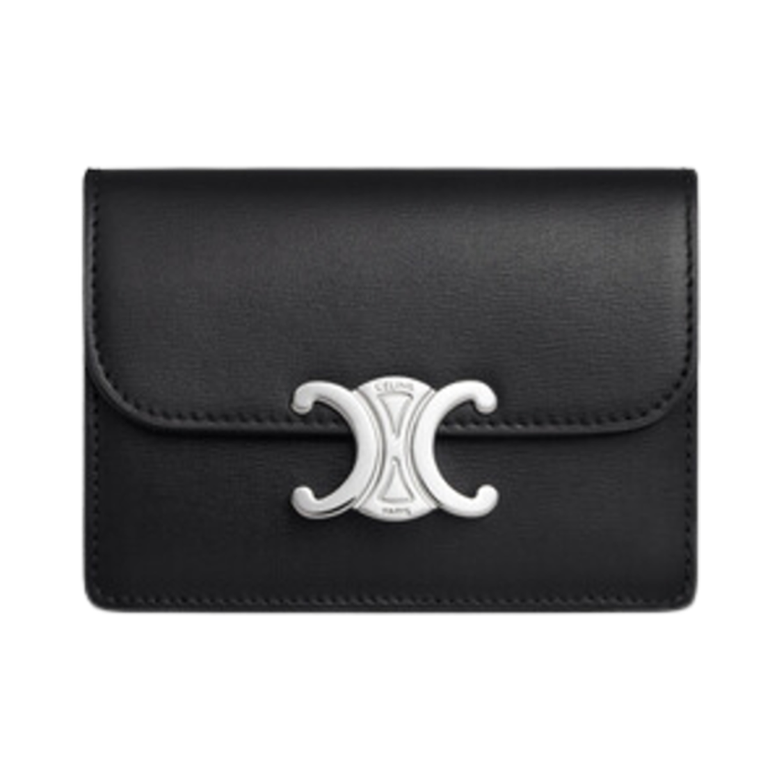 10I583DPV-38SI Celine Card Holder with Flap Triomphe in Shiny Calfskin Black