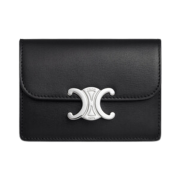 Celine Card Holder with Flap Triomphe in Shiny Calfskin Black