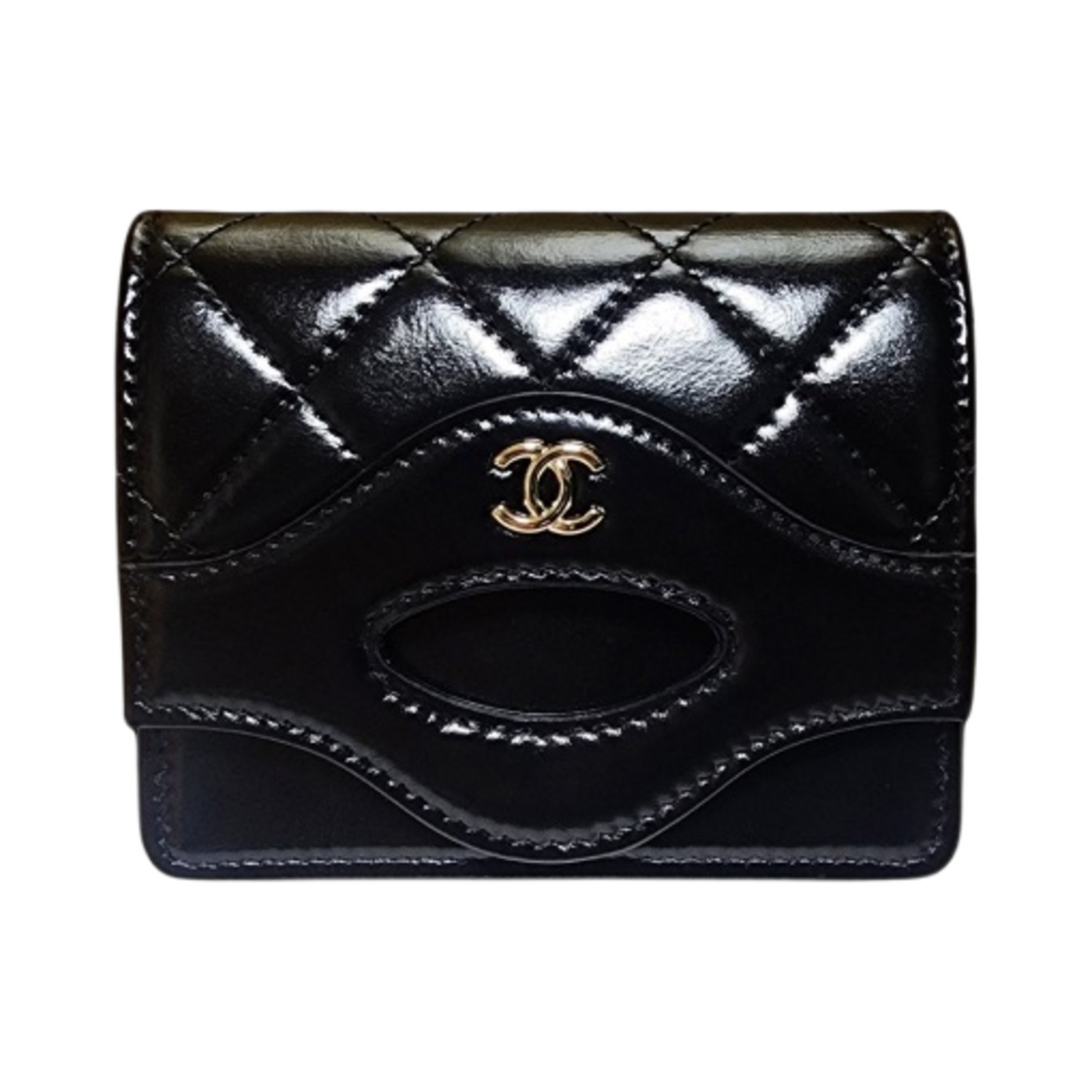 AP3654-B14880-94305 Chanel Flap Card Holder Shiny Calfskin & Gold Black