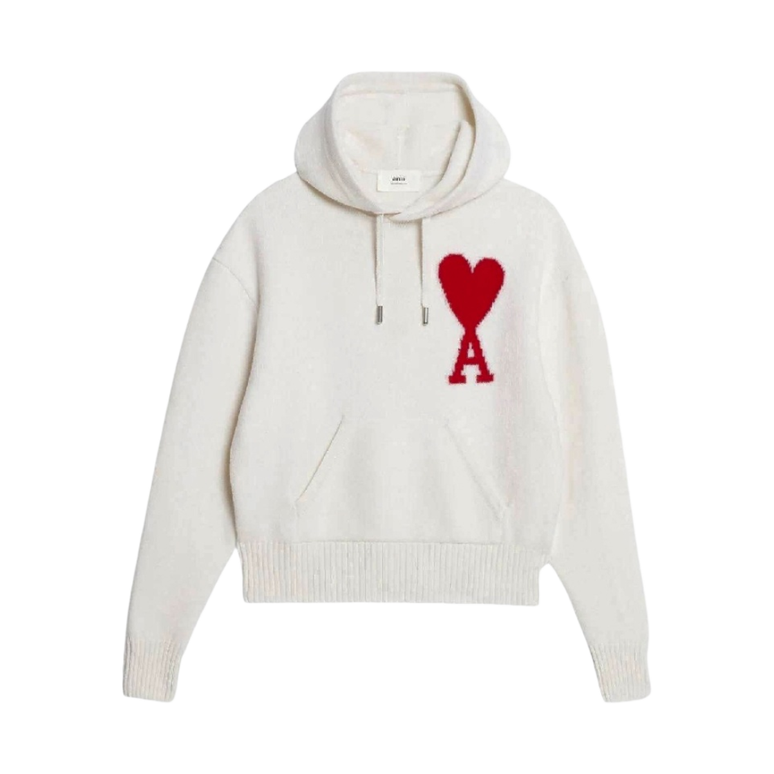 아미 빅 하트 로고 인타르시아 후드 오프 화이트 레드(AMI de Coeur Oversize Intarsia Hoodie Off White Red) - 1