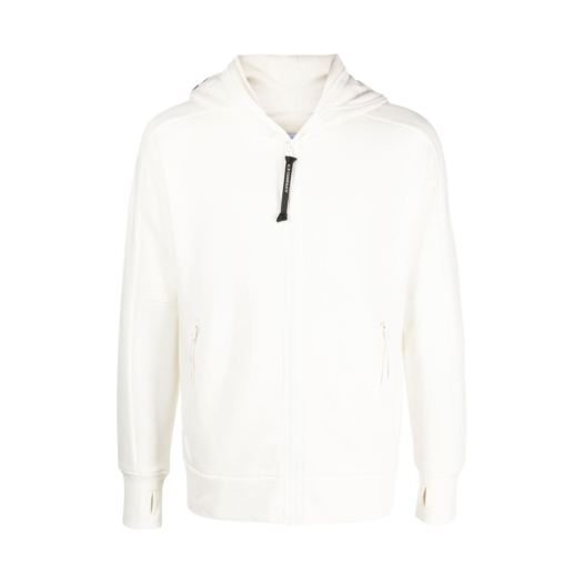 C.P. Company Diagonal Raised Fleece Zipped Goggle Hoodie Gauze White - 22FW