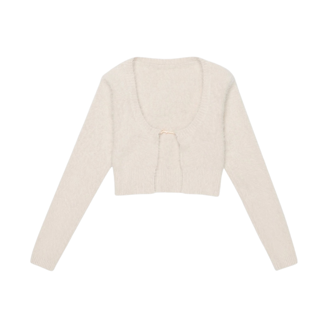 223KN010-2380-110 (W) Jacquemus La Maille Neve Manches Longues Fluffy Charm Logo Long Sleeve Cardigan Off White