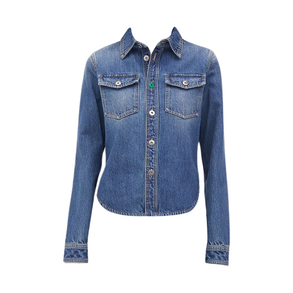 (W) 보테가 베네타 미디움 워시드 데님 셔츠 오리지널 미디움 워시 인디고((W) Bottega Veneta Medium Washed Denim Shirt Original Medium Wash Indigo) - 1