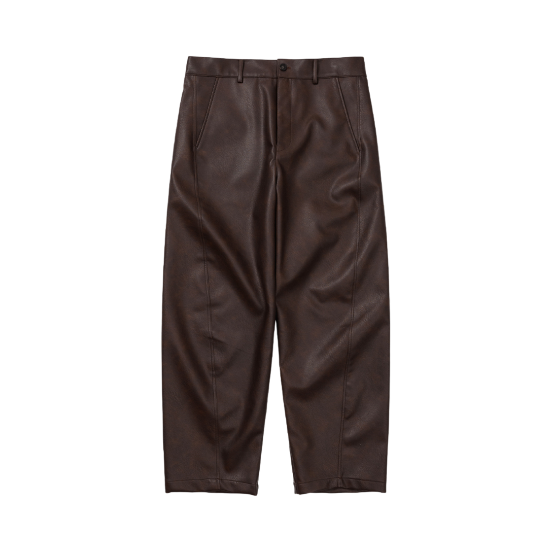 AJ244PT003BR AJOBYAJO Vegan Leather Curved Pants Brown