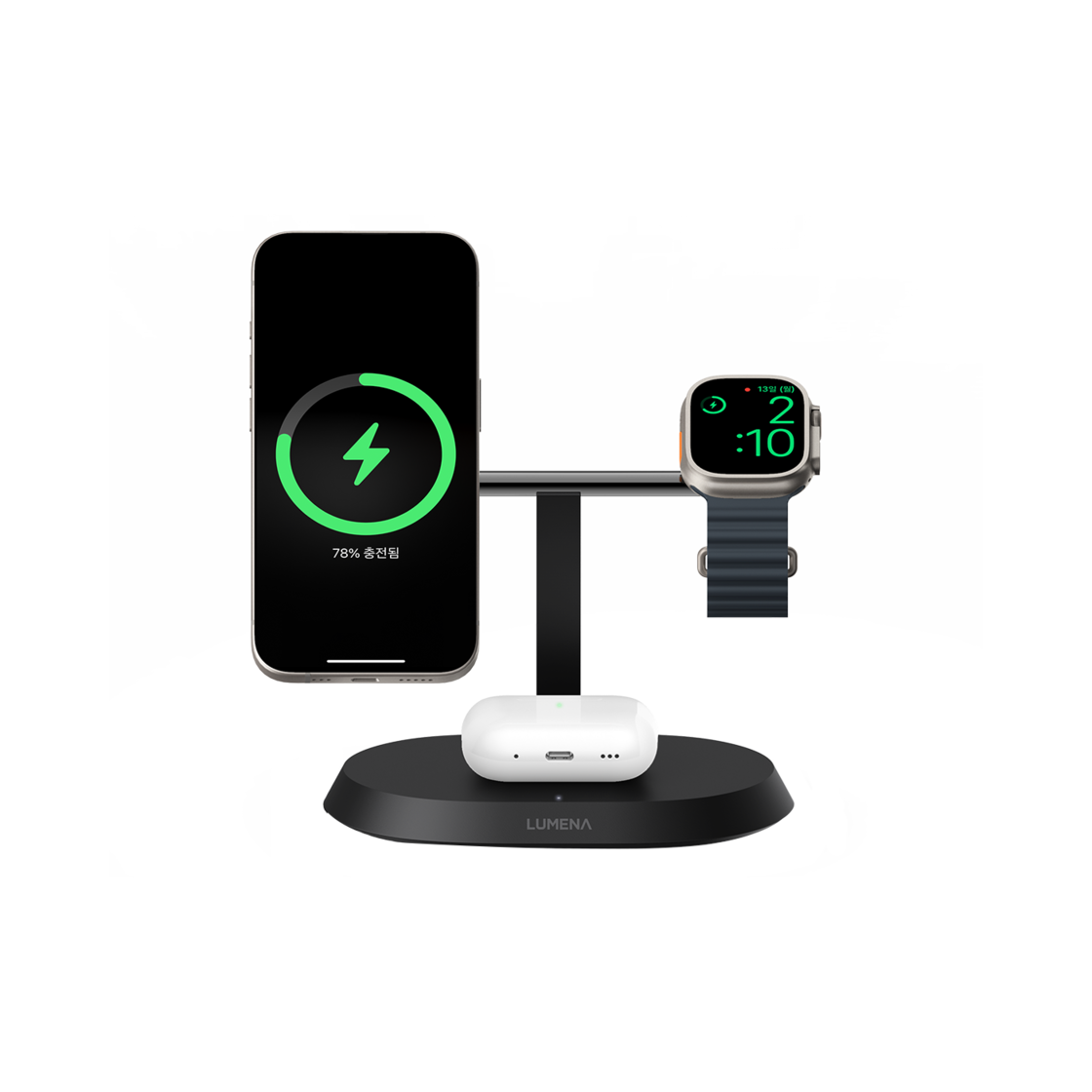 루메나 STATION 3in1 맥세이프 15W 무선 충전기 차콜 블랙(Lumena STATION 3in1 MagSafe 15W Wireless Charger Charcoal Black)