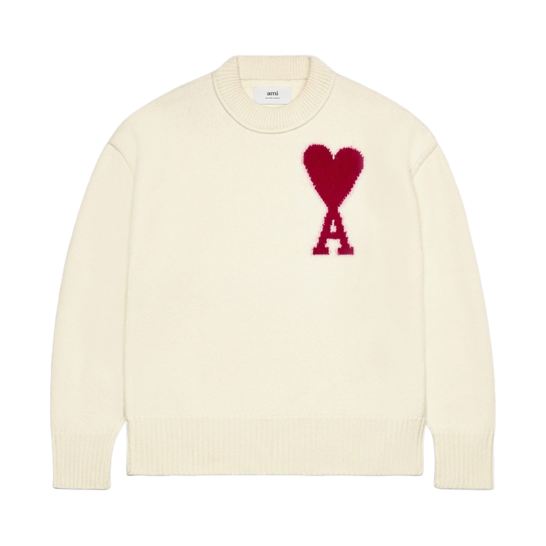 아미 빅 하트 로고 펠트 메리노 울 스웨터 오프 화이트 레드(AMI De Coeur Felted Merino Wool Sweater Off White Red)