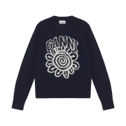 (W) Ganni Blue Flower Graphic O-Neck Pullover Sky Captain