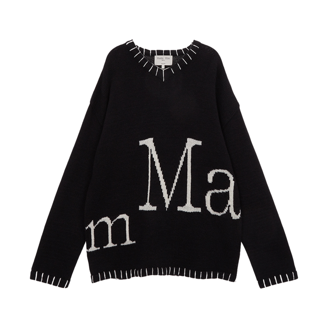 (W) 마뗑킴 마뗑 빅 로고 스티치 니트 풀오버 블랙