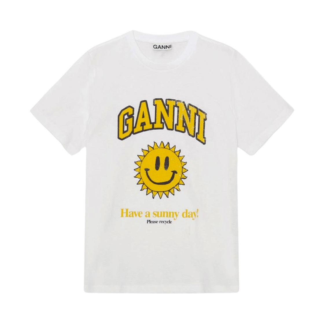(W) 가니 베이직 코튼 썬 티셔츠 브라이트 화이트((W) Ganni Basic Cotton Jersey Sun T-Shirt Bright White) - 1