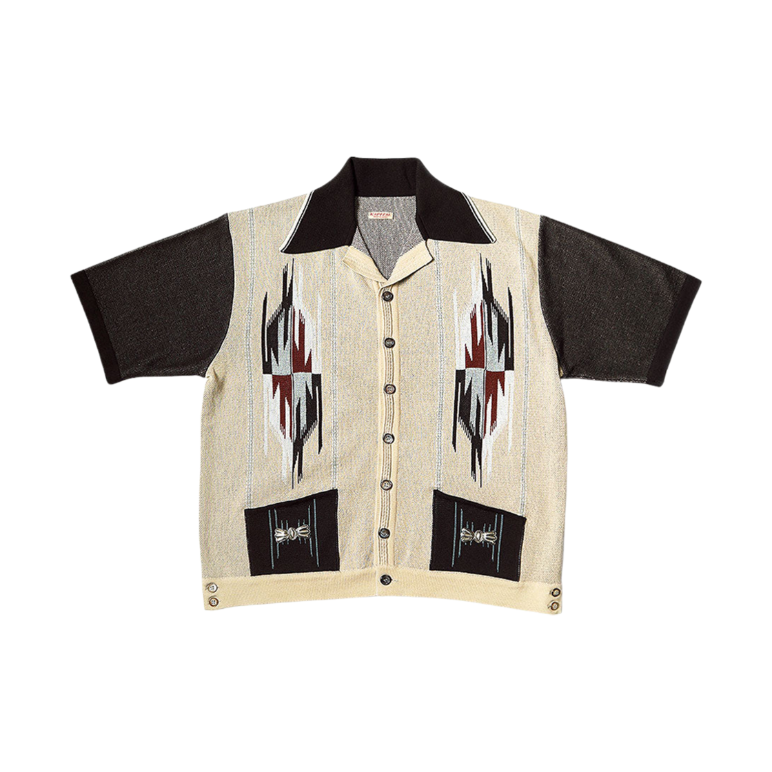 K2403KN123/EK-1730KN Kapital 12G Cotton Knit Chimayo Pattern Aloha Polo Beige