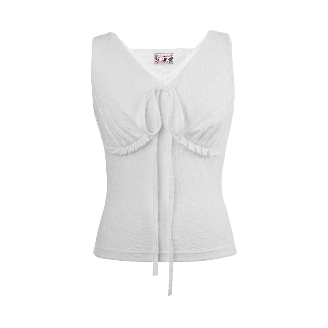 러프넥 프릴 타이 슬리브리스 탑 화이트(Roughneck Frill Tie Sleveeless Top White)