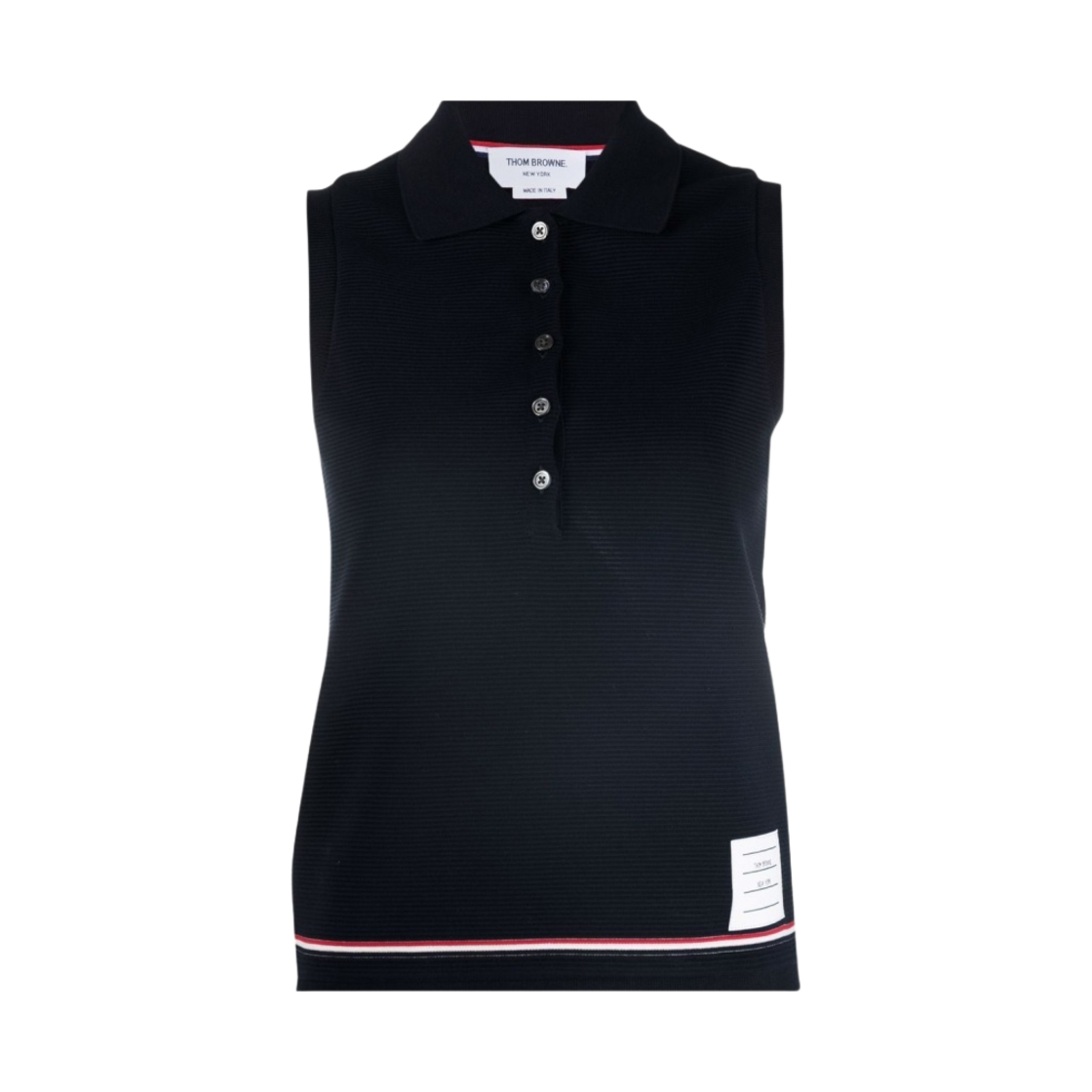 (W) 톰브라운 코튼 오토만 립 스트라이프 트림 슬리브리스 폴로 네이비((W) Thom browne Cotton Ottoman Rib Stripe Trim Sleeveless Polo Navy) - 1