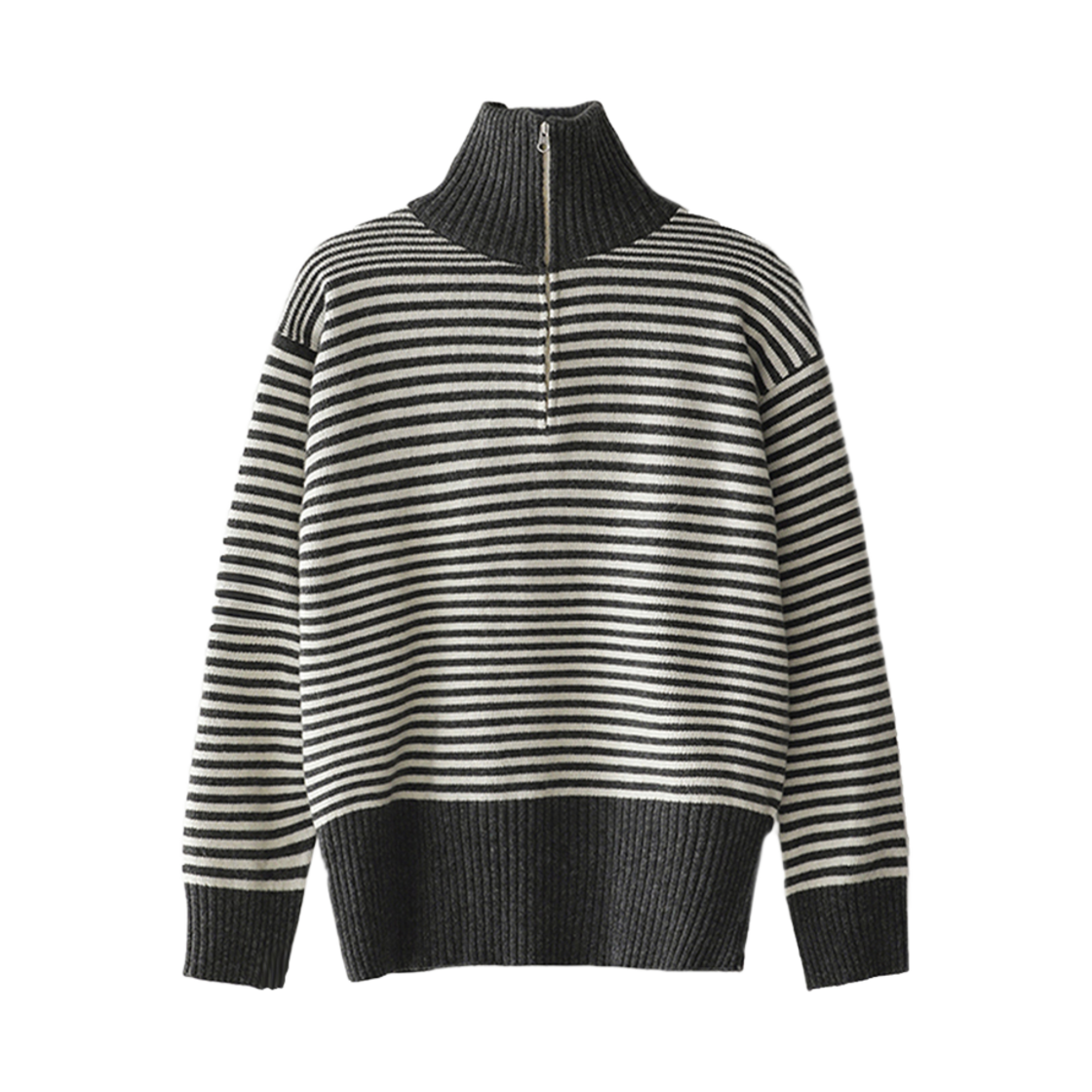 블루 선플라워 메리노 울 스트라이프 하프 집업 그레이(Blue Sunflower Merino Wool Stripe Half Zip-Up Grey)