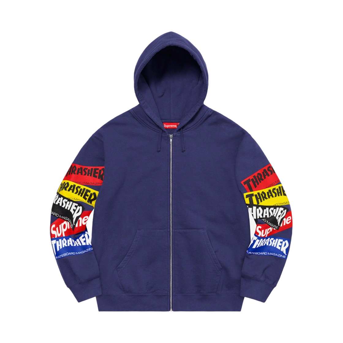슈프림 x 트레셔 멀티 로고 집업 후드 스웨트셔츠 네이비 - 21FW(Supreme x Thrasher Multi Logo Zip Up Hooded Sweatshirt Navy - 21FW) - 1