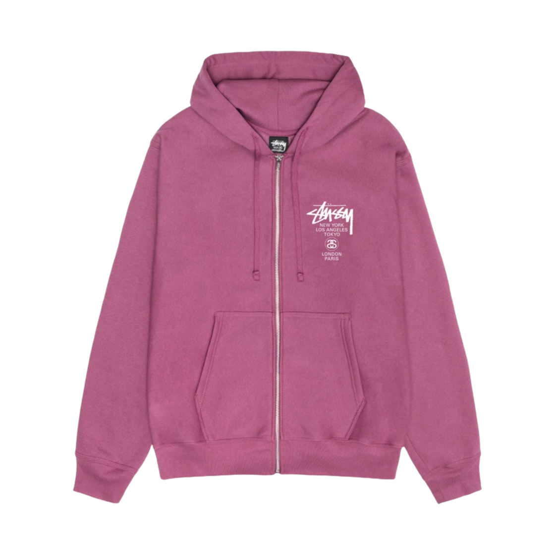 스투시 월드투어 후드 집업 베리 2024(Stussy World Tour Zip Hoodie Berry 2024)